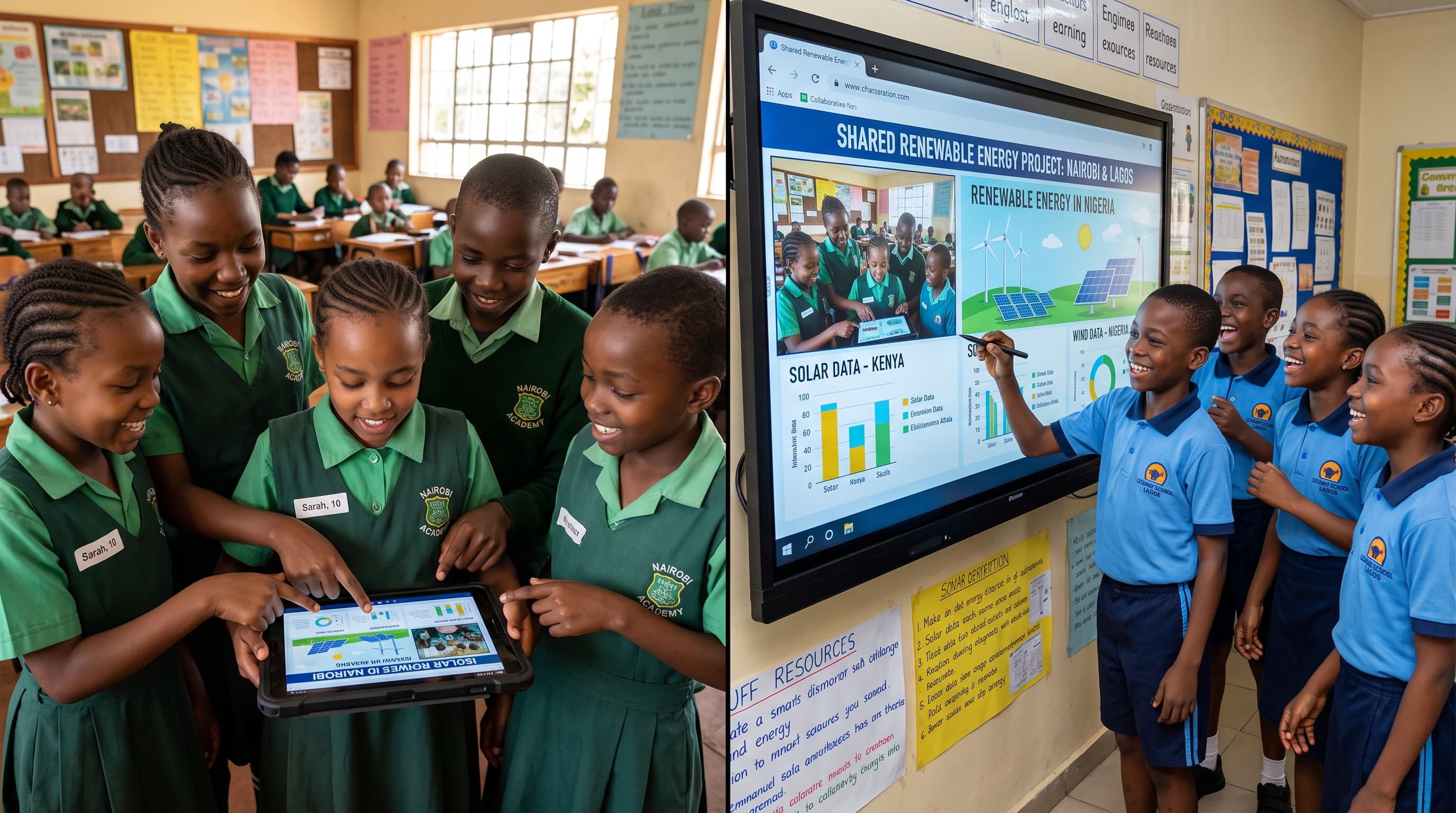 Nairobi Academy students working on a tablet together